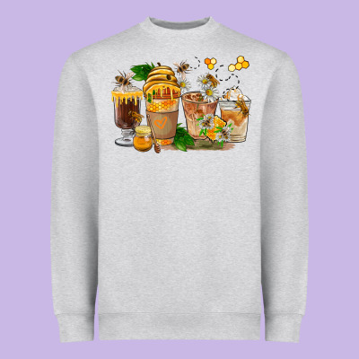 Honey Bee Coffee Cups Heavyweight Sweatshirt Designed By Fadigitalartstudio