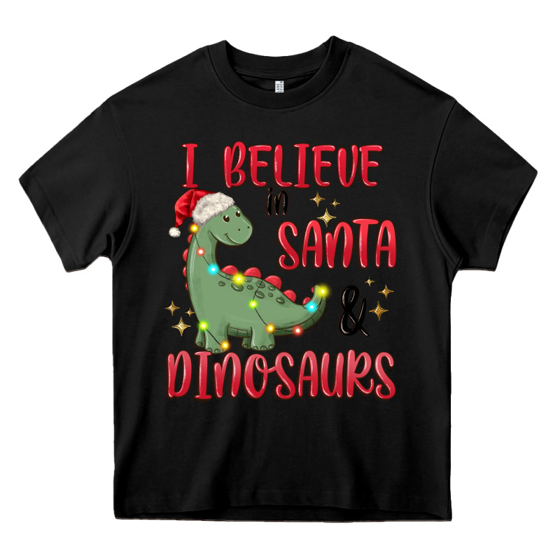 I Believe In Santa & Dinosaurs Heavy Core Tee by MaliasSmallBusiness | Teevron