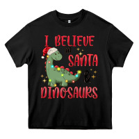 Black i believe in santa & dinosaurs Heavy Core Tee - MaliasSmallBusiness