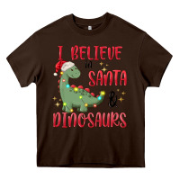 Chocolate Brown i believe in santa & dinosaurs Heavy Core Tee - MaliasSmallBusiness
