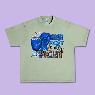 Her Fight Is Our Fight Colon Cancer Blue Ribbon Urban Heavy Tee Designed By Nancycooperartshop