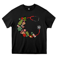 Black custom name christmas stethoscope Heavy Core Tee - MaliasSmallBusiness