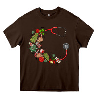 Chocolate Brown custom name christmas stethoscope Heavy Core Tee - MaliasSmallBusiness