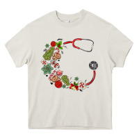 Cream custom name christmas stethoscope Heavy Core Tee - MaliasSmallBusiness