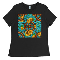 Black Lake Boat Rudder And Sunflowers Seamless Pattern Ladies Tee - BundleAndBundleShop