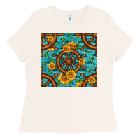 Bone Lake Boat Rudder And Sunflowers Seamless Pattern Ladies Tee - BundleAndBundleShop