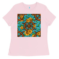 Bubblegum Pink Lake Boat Rudder And Sunflowers Seamless Pattern Ladies Tee - BundleAndBundleShop