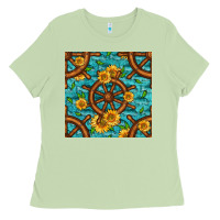 Matcha Lake Boat Rudder And Sunflowers Seamless Pattern Ladies Tee - BundleAndBundleShop