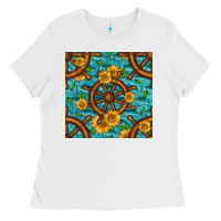 White Lake Boat Rudder And Sunflowers Seamless Pattern Ladies Tee - BundleAndBundleShop