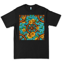 Black Lake Boat Rudder And Sunflowers Seamless Pattern Premium Tee - BundleAndBundleShop