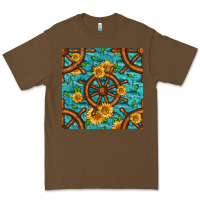 Cacao Lake Boat Rudder And Sunflowers Seamless Pattern Premium Tee - BundleAndBundleShop