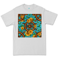 Dove Grey Lake Boat Rudder And Sunflowers Seamless Pattern Premium Tee - BundleAndBundleShop
