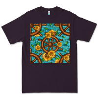 Plum Lake Boat Rudder And Sunflowers Seamless Pattern Premium Tee - BundleAndBundleShop