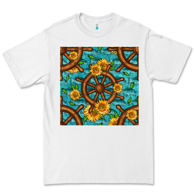 Lake Boat Rudder And Sunflowers Seamless Pattern Premium Tee by BundleAndBundleShop | Teevron
