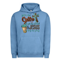 Pigment Pebble Blue give me coffee to get me started & jesus to keep me going Urban Hoodie - BarkalooDesign