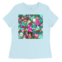 Baby Blue Hairdresser Gnomes With Hearts And Pearls With Leopard Ladies Tee - BundleAndBundleShop