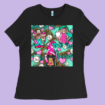 Hairdresser Gnomes With Hearts And Pearls With Leopard Ladies Tee Designed By Bundleandbundleshop