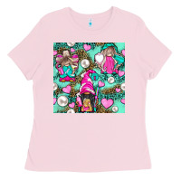 Bubblegum Pink Hairdresser Gnomes With Hearts And Pearls With Leopard Ladies Tee - BundleAndBundleShop