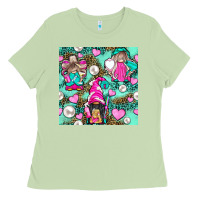 Matcha Hairdresser Gnomes With Hearts And Pearls With Leopard Ladies Tee - BundleAndBundleShop