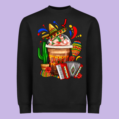 Mexican Frappe With Cactus Sombrero And Maracas Heavyweight Sweatshirt Designed By Fadigitalartstudio