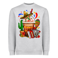 Heather Grey Mexican Frappe With Cactus Sombrero And Maracas Heavyweight Sweatshirt - FaDigitalArtStudio