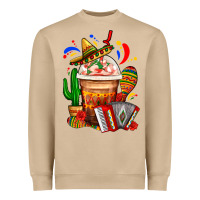 Mushroom Mexican Frappe With Cactus Sombrero And Maracas Heavyweight Sweatshirt - FaDigitalArtStudio