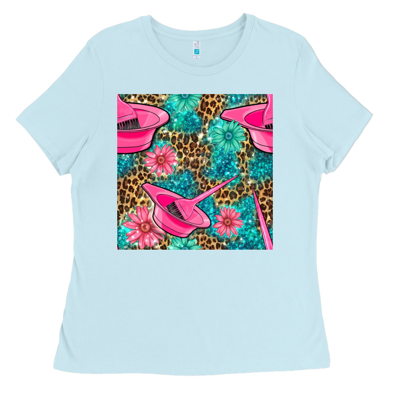 Hairdresser Hair Color Mixing Bowl And Dye Brush With Flowers And Leop Ladies Tee by BundleAndBundleShop | Teevron