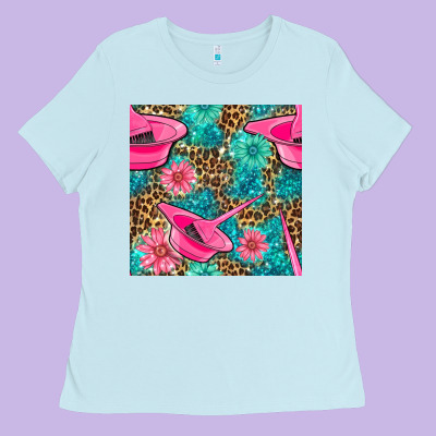 Hairdresser Hair Color Mixing Bowl And Dye Brush With Flowers And Leop Ladies Tee Designed By Bundleandbundleshop