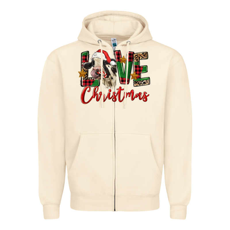 Love Christmas Holstein Heifer Zipper Hoodie by FaDigitalArtStudio | Teevron