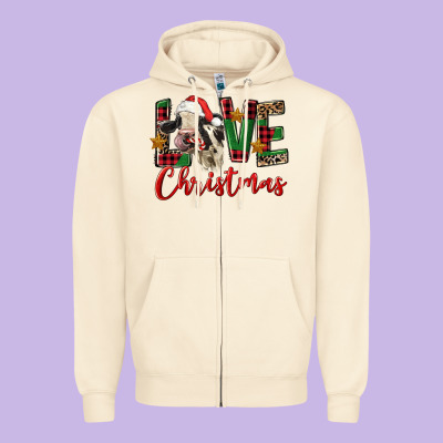 Love Christmas Holstein Heifer Zipper Hoodie Designed By Fadigitalartstudio