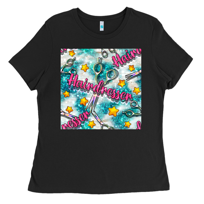 Hairdresser Scissor And Stars With Glitter Seamless Pattern Bbs Ladies Tee by BundleAndBundleShop | Teevron