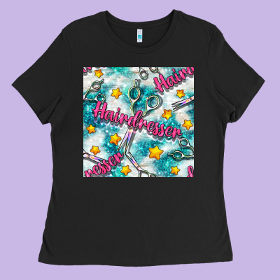 Hairdresser Scissor And Stars With Glitter Seamless Pattern Bbs Ladies Tee Designed By Bundleandbundleshop