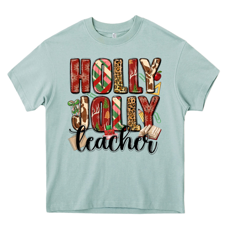 Holly Jolly Teacher Heavy Core Tee by MaliasSmallBusiness | Teevron