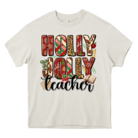 Cream holly jolly teacher Heavy Core Tee - MaliasSmallBusiness