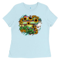 Baby Blue Guanajuato sunflower serape map Ladies Tee - RanaPortraitStore