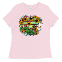 Bubblegum Pink Guanajuato sunflower serape map Ladies Tee - RanaPortraitStore