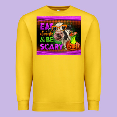 Eat Drink And Be Scary Cow Premium Sweatshirt Designed By Lillyallendesigns