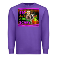 Purple eat drink and be scary cow Premium Sweatshirt - LillyAllenDesigns