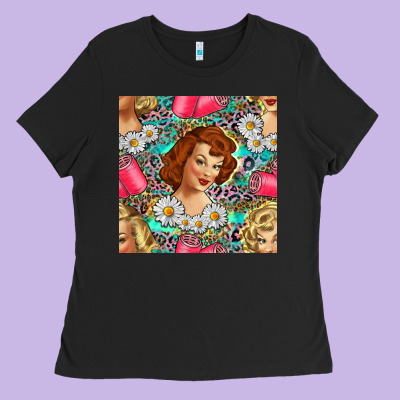 Hairdresser Western Girl And Hair Curler Seamless Pattern Bbs Ladies Tee Designed By Bundleandbundleshop