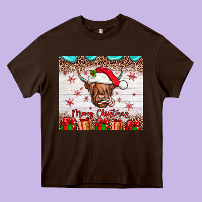 Merry Christmas Cow Heavy Core Tee Designed By Jahusdesignshop