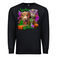 Black spooky halloween cows Premium Sweatshirt - LillyAllenDesigns