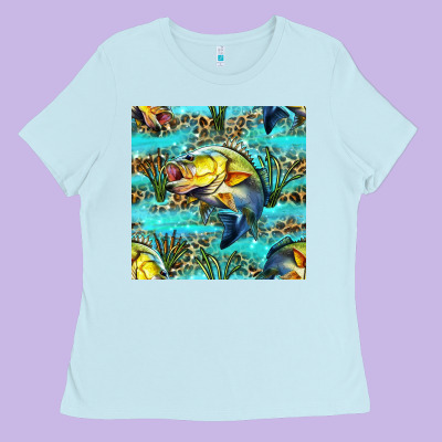 Lake Fish And Reeds With Leopard Seamless Pattern Bbs Ladies Tee Designed By Bundleandbundleshop