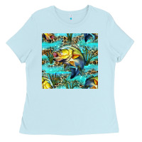 Baby Blue Lake Fish And Reeds With Leopard Seamless Pattern Bbs Ladies Tee - BundleAndBundleShop