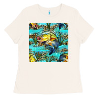 Bone Lake Fish And Reeds With Leopard Seamless Pattern Bbs Ladies Tee - BundleAndBundleShop