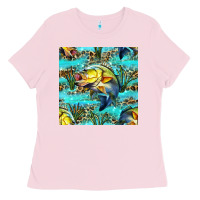 Bubblegum Pink Lake Fish And Reeds With Leopard Seamless Pattern Bbs Ladies Tee - BundleAndBundleShop