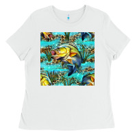 White Lake Fish And Reeds With Leopard Seamless Pattern Bbs Ladies Tee - BundleAndBundleShop