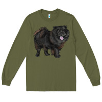 Army Green black chow chow Long Sleeve Tee - RanaPortraitStore