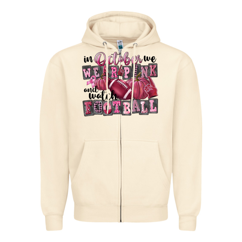 In October We Wear Pink And Watch Football Zipper Hoodie by FaDigitalArtStudio | Teevron