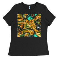 Black Leopard Digital Camera And Sunflowers With Camouflage Seamless Pattern Ladies Tee - BundleAndBundleShop