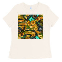 Bone Leopard Digital Camera And Sunflowers With Camouflage Seamless Pattern Ladies Tee - BundleAndBundleShop